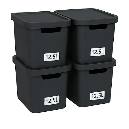 Plastard  Aufbewahrungsbox-Set 4er-Set 12,5 Liter in Anthrazit – Stapelboxen, Lagerboxen