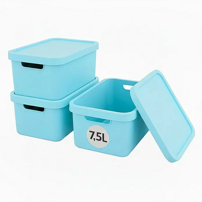 Plastard Aufbewahrungsbox-Set 3er-Set 7,5 Liter in Blau – Stapelboxen, Lagerboxen - L x B x H: 32 x 22 x 15 cm, Kunststoff, Blau, 3 Stk.