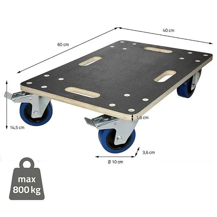 ECD Germany Transportroller Transportroller mit Siebdruckplatte, Möbel-Transport Transporthilfe - L x B x H: 60 x 40 x 14,5 cm, Verbundwerkstoff