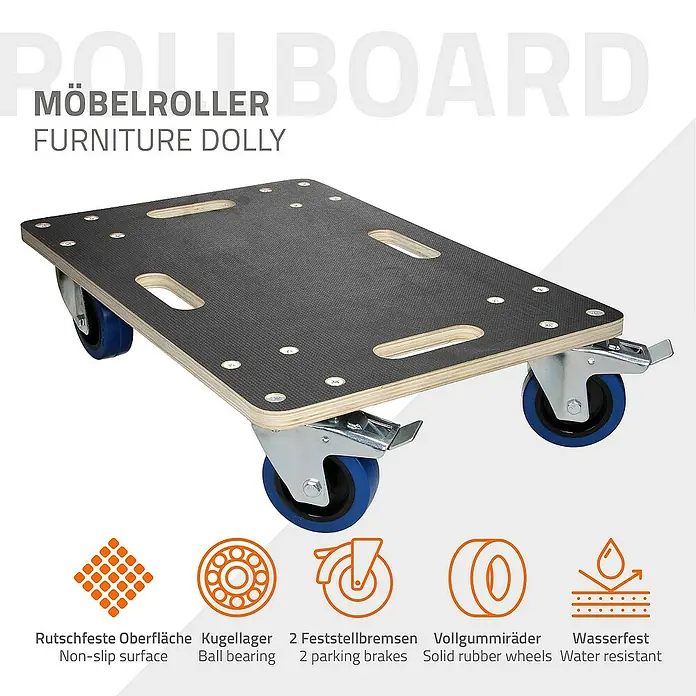 ECD Germany Transportroller Transportroller mit Siebdruckplatte, Möbel-Transport Transporthilfe - L x B x H: 60 x 40 x 14,5 cm, Verbundwerkstoff