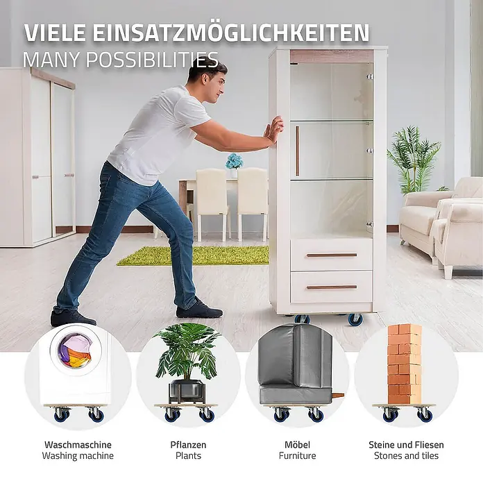 ECD Germany Transportroller Transportroller mit Siebdruckplatte, Möbel-Transport Transporthilfe - L x B x H: 60 x 40 x 14,5 cm, Verbundwerkstoff
