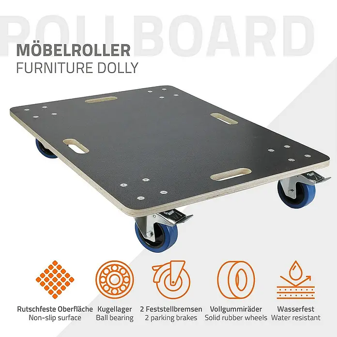 ECD Germany Transportroller Transportroller mit Siebdruckplatte, Möbel-Transport Transporthilfe - L x B x H: 80 x 60 x 14,5 cm, Verbundwerkstoff