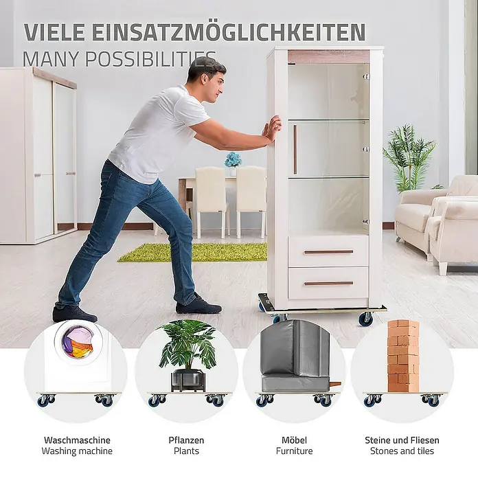 ECD Germany Transportroller Transportroller mit Siebdruckplatte, Möbel-Transport Transporthilfe - L x B x H: 80 x 60 x 14,5 cm, Verbundwerkstoff