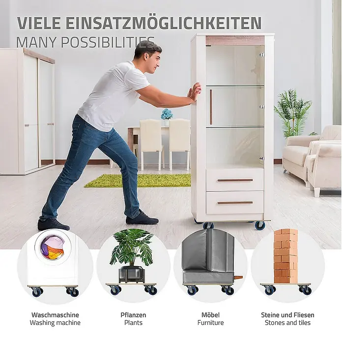 ECD Germany Transportroller Transportroller mit Siebdruckplatte, Möbel-Transport Transporthilfe - L x B x H: 60 x 40 x 14,5 cm, Verbundwerkstoff