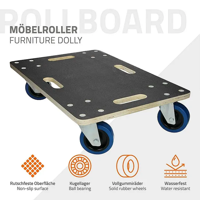 ECD Germany Transportroller Transportroller mit Siebdruckplatte, Möbel-Transport Transporthilfe - L x B x H: 60 x 40 x 14,5 cm, Verbundwerkstoff