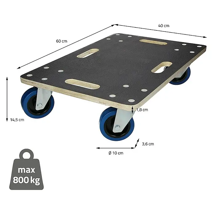 ECD Germany Transportroller Transportroller mit Siebdruckplatte, Möbel-Transport Transporthilfe - L x B x H: 60 x 40 x 14,5 cm, Verbundwerkstoff