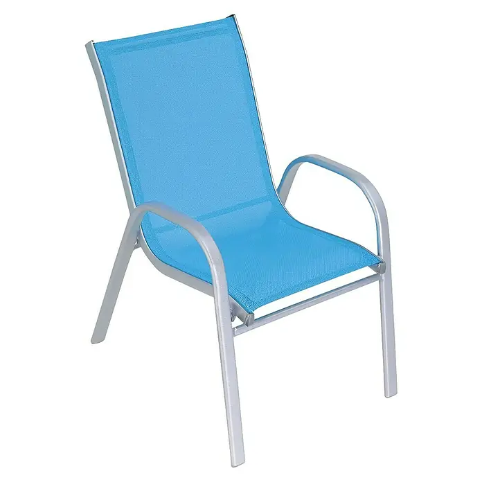 Westerholt Kinder-Gartenstuhl - Stahl, Polyester, Blau, B x T x H: 49 x 36 x 57 cm - Hellblauer Outdoor-Stuhl aus Netzgewebe mit silbernem Metallrahmen.
