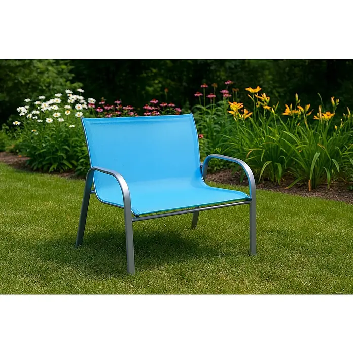 Westerholt Gartenbank Lars -  - Hellblauer Gartenstuhl mit silbernem Metallgestell.