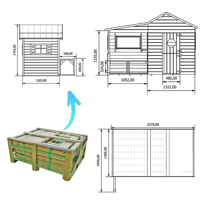 Spielhaus Elisa (L x B x H: 240 x 125 x 173 cm, Holz, Natur) | BAUHAUS