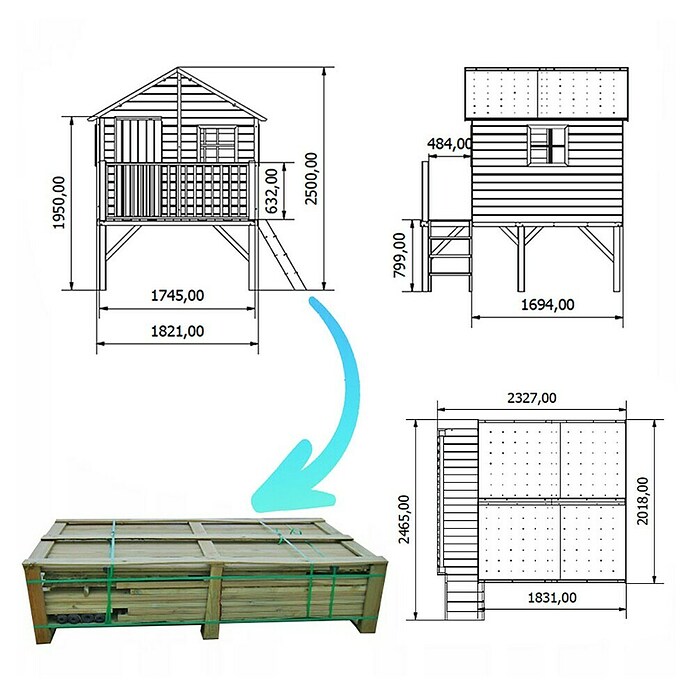 Spielhaus Jeremy (L x B x H: 175 x 226 x 250,5 cm, Holz, Natur) | BAUHAUS