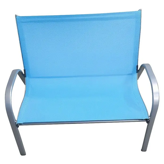 Westerholt Gartenbank Lars -  - Hellblaue Outdoor-Bank aus Netzstoff mit silbernem Metallrahmen.