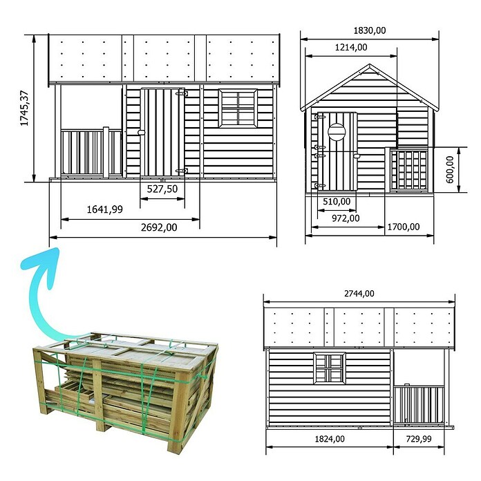 Spielhaus Florian (L x B x H: 170 x 270 x 171 cm, Holz, Natur) | BAUHAUS