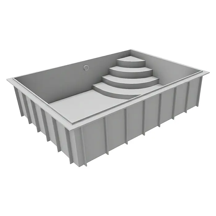 Mountfield Bausatz-Pool - L x B x H: 490 x 350 x 140 cm, 17,59 m³, Grau - Graue vorgefertigte Schwimmbeckenschale mit integrierten Stufen und ebener Bodenfläche.