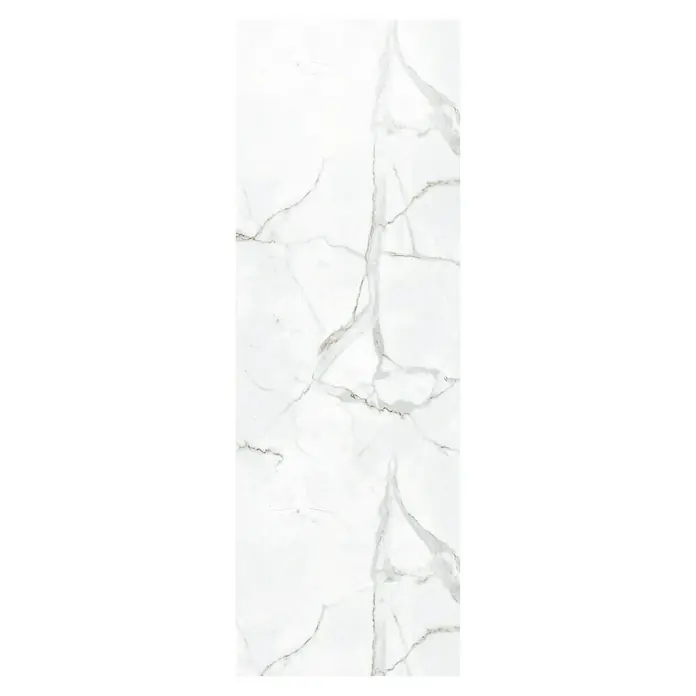 Dumawall+ Revestimiento de pared de PVC Eclipse Gloss - 260 x 90 cm, Blanco - Azulejo de mármol blanco con vetas intrincadas de color marrón claro y oro.