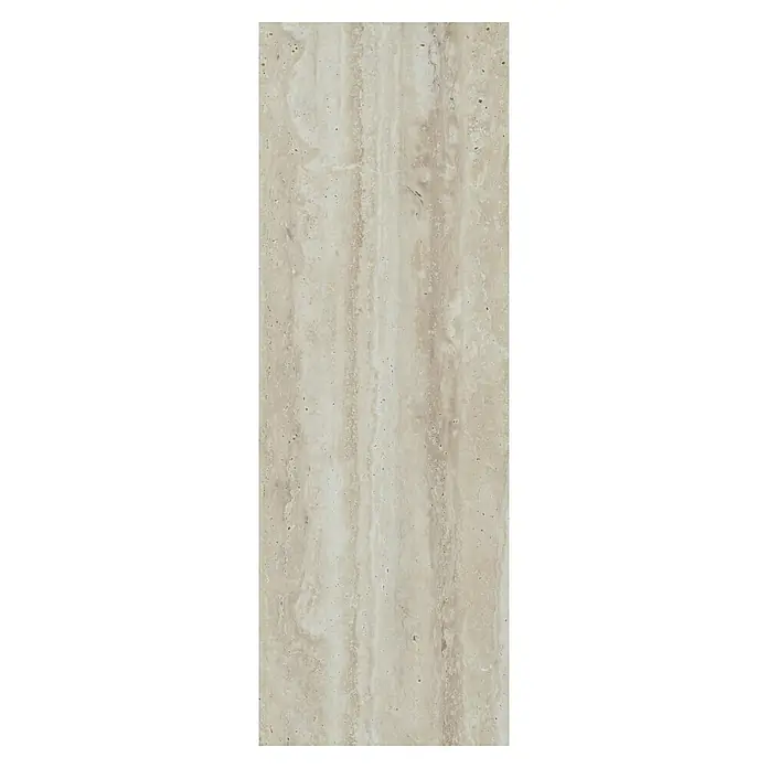 Dumawall+ Revestimiento de pared de PVC Ember - 260 x 90 cm, Beige - Azulejo de travertino beige claro con veteado lineal y textura natural.