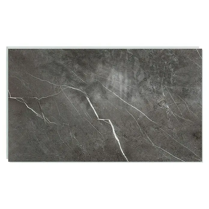 Dumawall+ Revestimiento de pared de PVC Chill Gloss - 75 x 45 cm, Gris - Azulejo de mármol gris oscuro con vetas blancas y superficie texturizada.