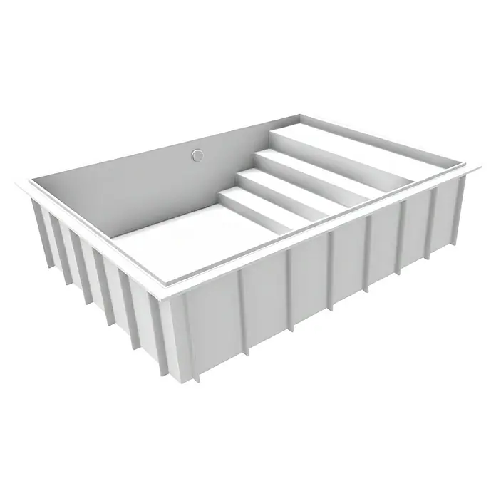 Mountfield Bausatz-Pool - L x B x H: 650 x 350 x 150 cm, 23,83 m³, Weiß - Weißes rechteckiges GFK-Schwimmbecken mit integrierten Stufen und Rundöffnung.