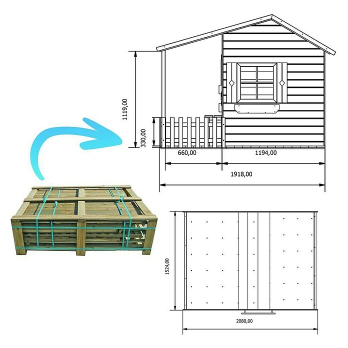 Spielhaus Mia (L x B x H: 190,5 x 143 x 159 cm, Holz, Natur) | BAUHAUS