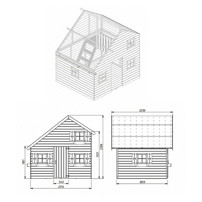 Spielhaus Aleks (L x B x H: 223 x 250 x 230 cm, Holz, Natur) | BAUHAUS