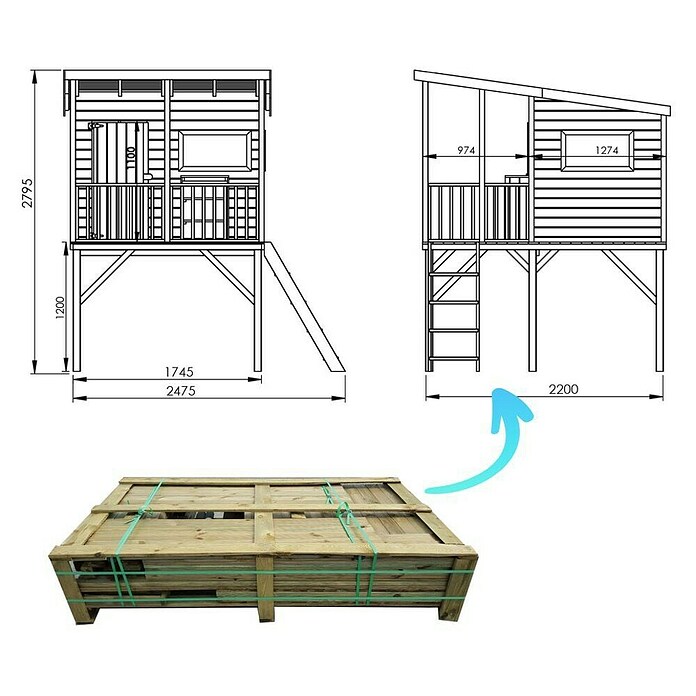 Spielhaus Robin (L x B x H: 220 x 175 x 272 cm, Holz, Natur) | BAUHAUS