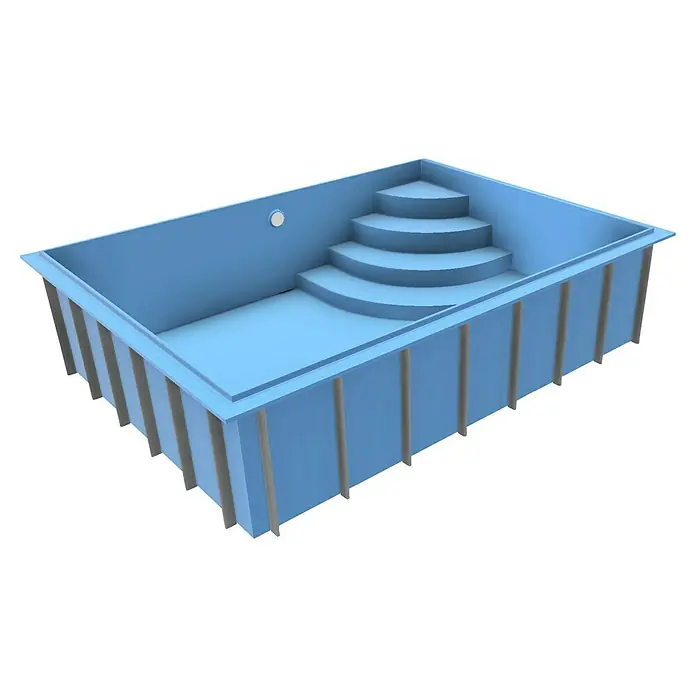 Mountfield Bausatz-Pool - L x B x H: 490 x 350 x 140 cm, 17,59 m³, Blau - Hellblauer rechteckiger Schwimmbeckenrohling mit integrierten Rundstufen und äußeren Stützrippen.