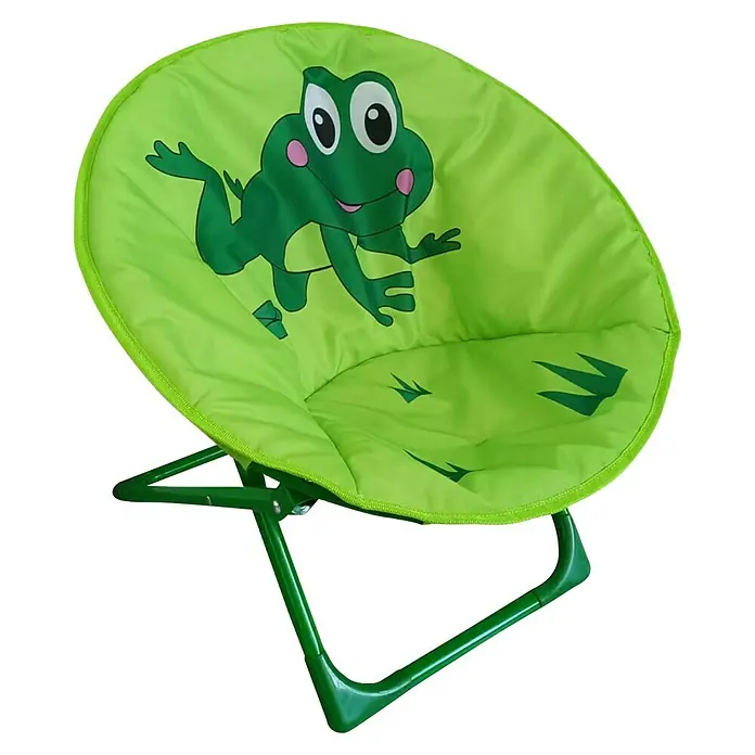 Westerholt Kinder-Gartenstuhl Fröschl - Stahl, 600D Oxford-Gewebe, Klappbar, Grün - Grüner Kinder-Klappstuhl mit fröhlichem Froschdesign.