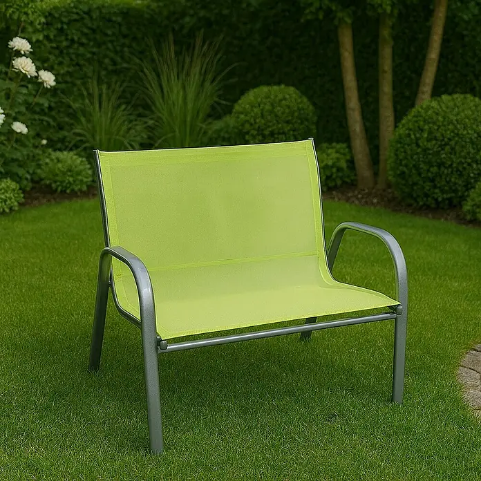 Westerholt Gartenbank Lars -  - Limettengrüne Gartenbank mit grauem Metallgestell.
