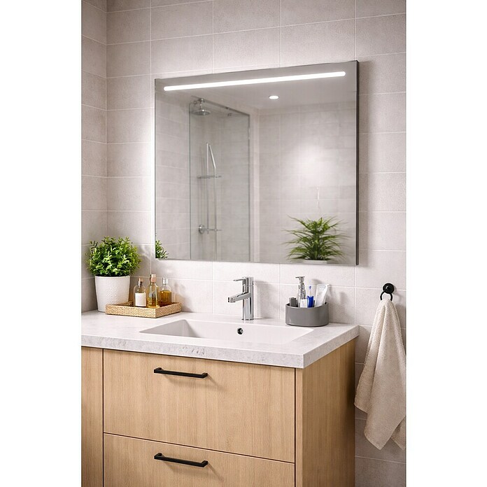 Camargue Espejo con luz LED Eco (Dimensiones (An x Al): 80 x 80 cm, Transformador)