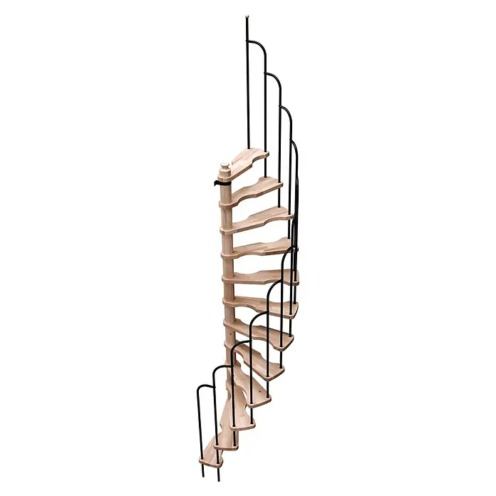Sogem Escalera de caracol Saturne - Haya, Diámetro: 120 cm, Negro, Altura de planta: 276 cm - Escalera de caracol con peldaños de madera clara y barandillas de metal negro.