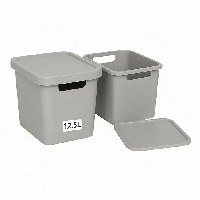 Plastard Aufbewahrungsbox-Set 2er-Set 12,5 Liter in Grau – Stapelboxen, Lagerboxen - L x B x H: 32 x 22 x 24 cm, Kunststoff, Grau, 2 Stk.