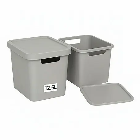 Plastard  Aufbewahrungsbox-Set 2er-Set 12,5 Liter in Grau – Stapelboxen, Lagerboxen