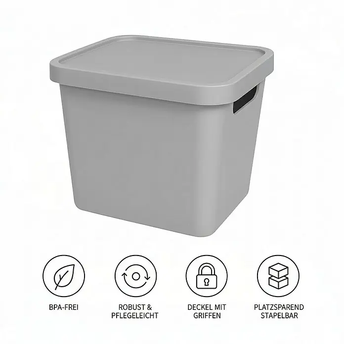 Plastard Aufbewahrungsbox-Set 2er-Set 12,5 Liter in Grau – Stapelboxen, Lagerboxen - L x B x H: 32 x 22 x 24 cm, Kunststoff, Grau, 2 Stk.