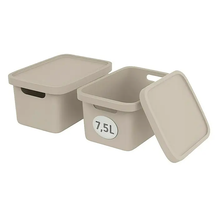 Plastard Aufbewahrungsbox-Set 2er-Set 7,5 Liter in Beige – Stapelboxen, Lagerboxen - L x B x H: 32 x 22 x 15 cm, Kunststoff, Beige, 2 Stk.