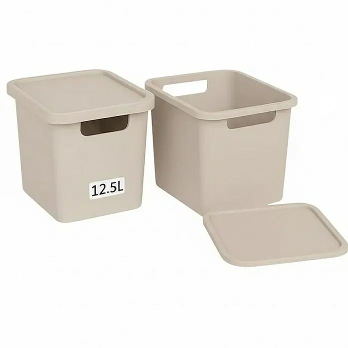 Plastard Aufbewahrungsbox-Set 2er-Set 12,5 Liter in Beige – Stapelboxen, Lagerboxen - L x B x H: 32 x 22 x 24 cm, Kunststoff, Beige, 2 Stk.