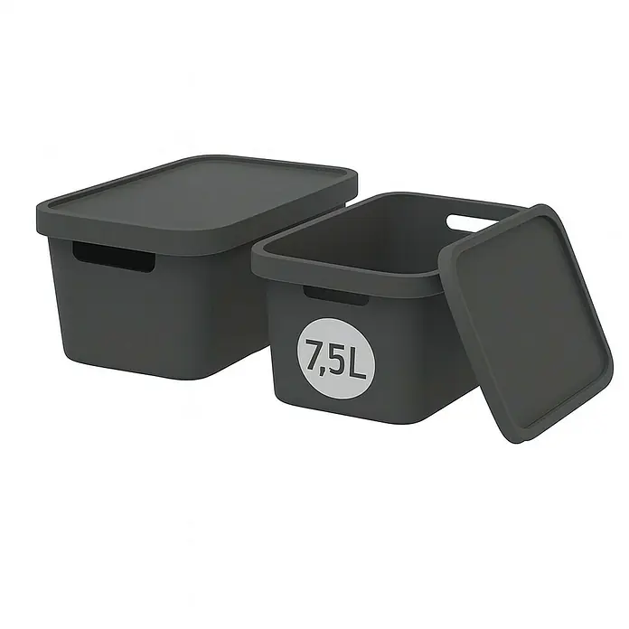 Plastard Aufbewahrungsbox-Set 2er-Set 7,5 Liter in Anthrazit – Stapelboxen, Lagerboxen - L x B x H: 32 x 22 x 15 cm, Kunststoff, Anthrazit, 2 Stk.