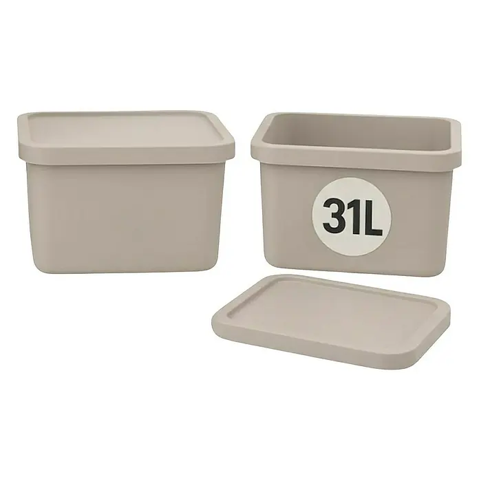 Plastard Aufbewahrungsbox-Set 2er-Set 31 Liter in Beige – Stapelboxen, Lagerboxen - L x B x H: 45,5 x 33,5 x 25 cm, Kunststoff, Beige, 2 Stk.