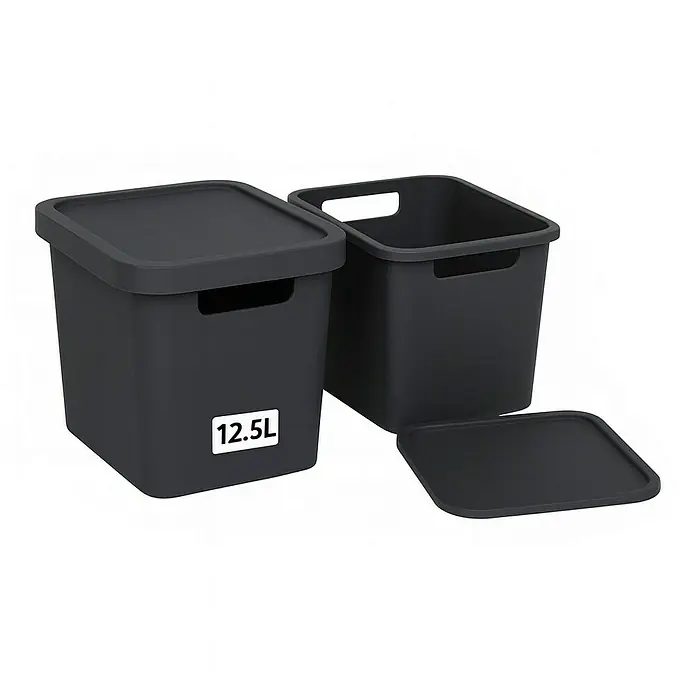 Plastard Aufbewahrungsbox-Set 2er-Set 12,5 Liter in Anthrazit – Stapelboxen, Lagerboxen - L x B x H: 32 x 22 x 24 cm, Kunststoff, Anthrazit, 2 Stk.