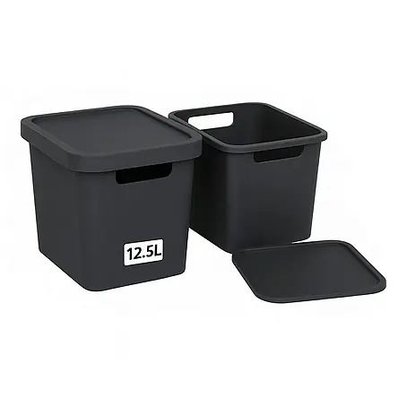 Plastard  Aufbewahrungsbox-Set 2er-Set 12,5 Liter in Anthrazit – Stapelboxen, Lagerboxen