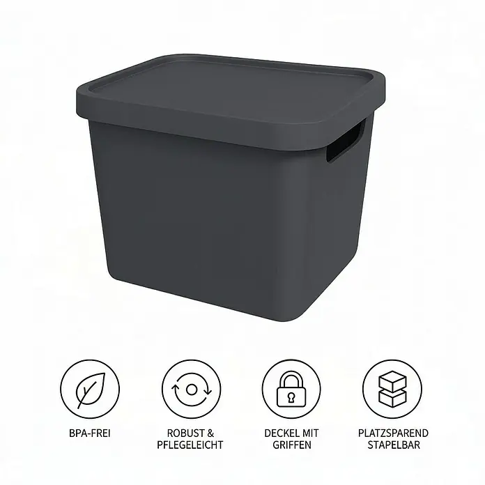 Plastard Aufbewahrungsbox-Set 2er-Set 12,5 Liter in Anthrazit – Stapelboxen, Lagerboxen - L x B x H: 32 x 22 x 24 cm, Kunststoff, Anthrazit, 2 Stk.
