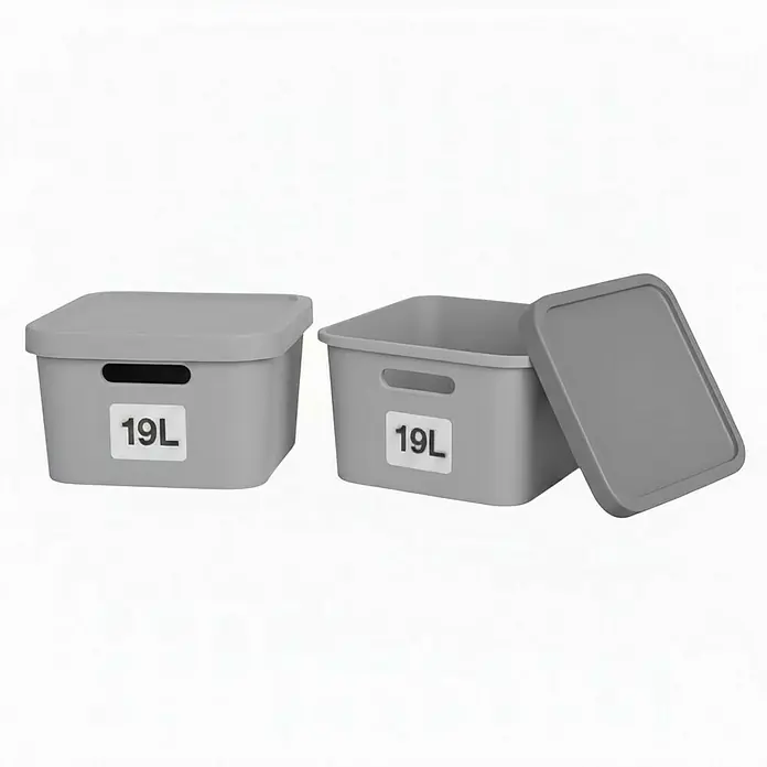 Plastard Aufbewahrungsbox-Set 2er-Set 19 Liter in Grau – Stapelboxen, Lagerboxen - L x B x H: 45,5 x 33,5 x 15,5 cm, Kunststoff, Grau, 2 Stk.