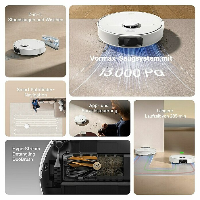 Dreame Robot aspirador con mopa D20 (Potencia de aspiración: 13.000 Pa, Duración de la batería: 285 min, Capacidad del robot: 700 ml) | BAUHAUS