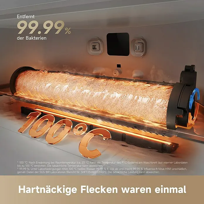 Dreame Saugwischroboter Aqua10 - Saugkraft: 30.000 Pa, Akkulaufzeit: 200 min, Fassungsvermögen Roboter: 220 ml - Waschmaschineninnenraum mit 100°C glühendem Heizelement, Dampf und beheiztem Reinigungsmodul, betont 99,99% Bakterienentfernung.