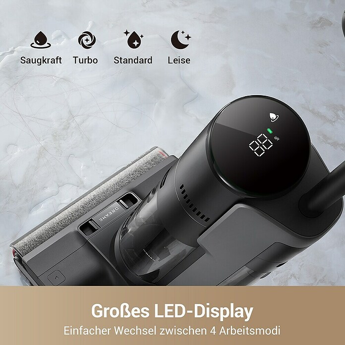 Dreame Aspirador en seco y húmedo de batería G10 Pro (Potencia de aspiración: 16.000 Pa, Duración de la batería: 35 min, Volumen del depósito de agua: 0,9 l) | BAUHAUS