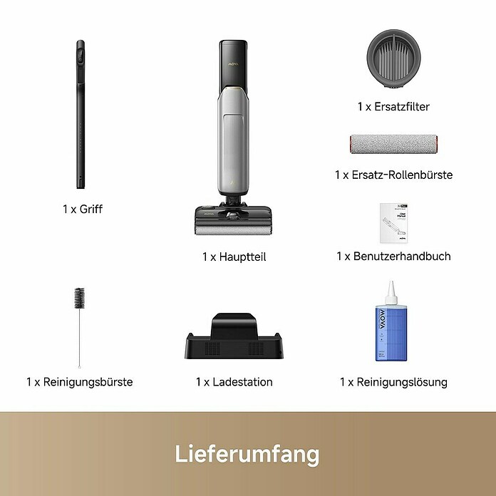 Mova Aspirador en seco y húmedo de batería X4 Plus (Potencia de aspiración: 20.000 Pa, Duración de la batería: 45 min, Volumen del depósito de agua: 0,76 l) | BAUHAUS