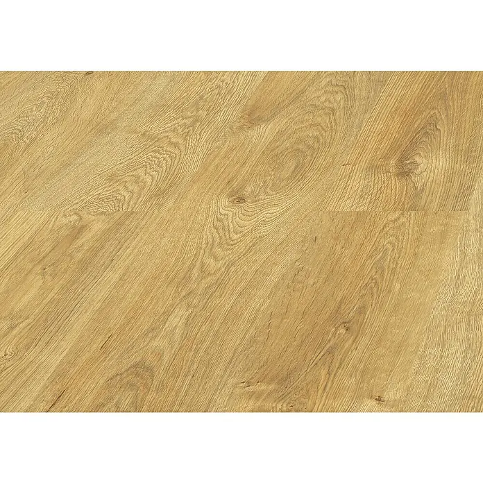 LOGOCLIC Laminado Roble Cascais - 1.380 x 193 x 8 mm, Marrón, AC5 - Suelo de madera clara con patrones de veta naturales.