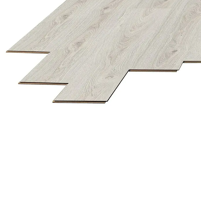 LOGOCLIC Laminado Roble Amber - 1.380 x 193 x 8 mm, Gris, AC5 - Tablas de suelo laminado de madera clara con bordes clic para una fácil instalación.