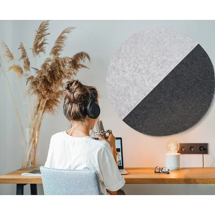 Lautloz living Akustikpaneel Roundz - Anthrazit, Ø x S: 45 x 2,4 cm, 1 Stk. - Rundes Akustikpaneel, diagonal in Hell- und Dunkelgrau geteilt, zur Klangverbesserung im Raum.