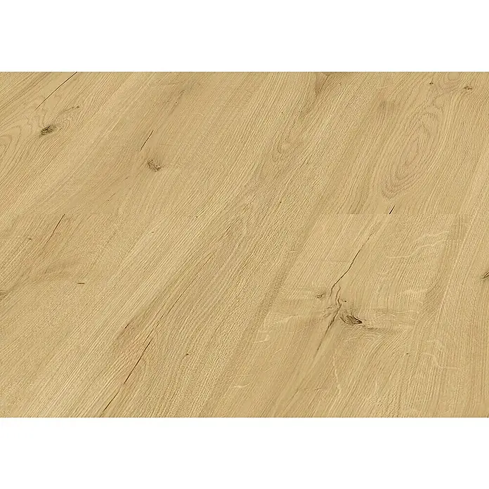 LOGOCLIC Laminado Roble Duna - 1.380 x 193 x 8 mm, Marrón, AC5 - Suelo de roble claro natural, con vetas y nudos distintivos.
