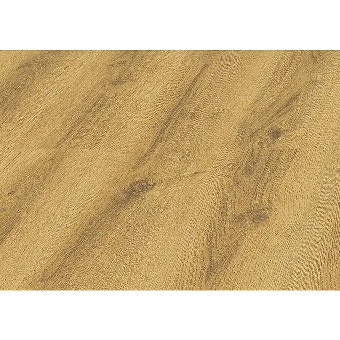 LOGOCLIC Laminado Roble Ravenna - 1.380 x 193 x 8 mm, Marrón, AC5 - Panel de suelo imitación madera marrón claro con veta natural y nudos visibles.