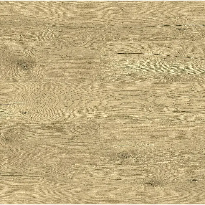 LOGOCLIC Laminado Roble Alba - 1.380 x 193 x 8 mm, Marrón, AC5 - Superficie de madera marrón claro con vetas y nudos naturales visibles.